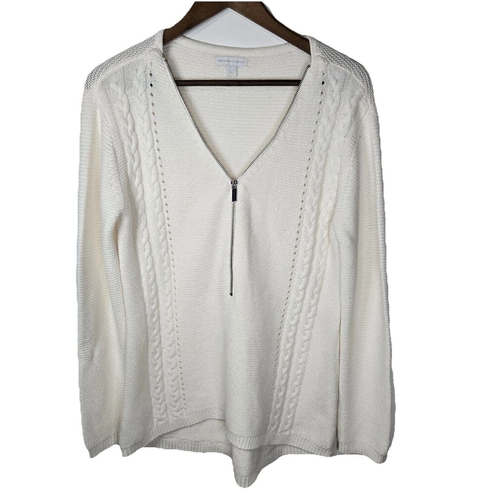 New York & Company Cream Cable Knit Sweater Minimalist Medium